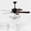 52" Crystal Shade Ceiling Fan Lamp, 3 Speed, 4 Timing, 5 Reversible Blades Crystal Ceiling Fan, 5 Pieces X E12 (No Include Bulb), Hand Pull Chain - Matte Black - Image 2