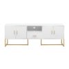 Modern TV Stand For TV Up To 70", TV Cabinet With 1 Drawer, 2 Cabinets And Metal Legs, Handles And Anti-Tip Device For Living Room - White - Image 9