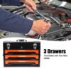 20'' Portable 3 Drawer Steel Toolbox, 4 Layers Of Tools With Metal Latches, With Top Storage Tray And Carrying Handle, Multi Function Tool Storage For Garage, Home, Or Workbench - Black / Orange - Image 10
