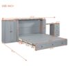 Queen Size Murphy Bed With USB Port, Large Drawer, And Wardrobe / Desk Combo Versatile Cabinet Bed - Gray - Image 17