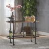 Modern Industrial Bar Cart With Shelving And Rolling Casters - Walnut - Image 5