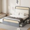 Queen Size Platform Bed With Trundle And 2 Drawers - Gray - Image 20
