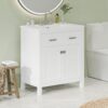 Bathroom Vanity With Ceramic Sink, Modern Single Bathroom Cabinet With 2 Doors And A Shelf, Soft Close Doors - White - Image 3