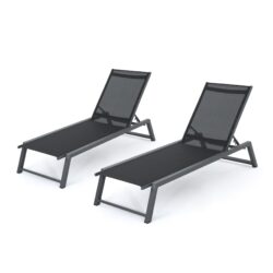 Outdoor Chaise Lounge With Mesh Back And Metal Frame - Black