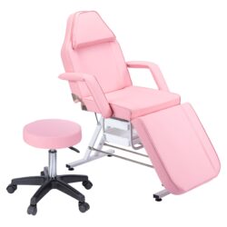 72.8" Massage Salon Tattoo Chair With Two Trays Esthetician Bed With Hydraulic Stool, Multi-Purpose 3-Section Facial Bed Table, Adjustable Beauty Barber Spa Beauty Equipment - Pink
