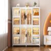 Portable Wardrobe Closet Storage Organizer For Clothes With Magnetic Doors, 12 Cubes & 2 Hanging Rods - White - Image 4