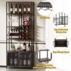 82.7" Industrial Standing Wine Rack With Glass Rack Tall Freestanding Floor Bar Cabinet - Walnut / Black - Image 9