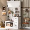 Modern Entryway Bench With Coat Rack, 3 Shelves And Drawers, 3 Sturdy Hooks, Wide Hall Tree With Storage Bench For Hallway - White - Image 5