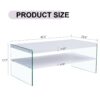 Modern Double Rectangular Coffee Table With Storage Function And Transparent Tempered Glass - White - Image 3