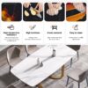 70.87" Modern Artificial Stone White Curved Golden Metal Leg Dining Table, Can Accommodate 6-8 People - White / Gold - Image 9