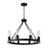 6 Light (No Bulbs) Wagon Wheel Chandelier Farmhouse Modern Small Round Chandelier For Living Room Kitchen Island Foyer Hallway Entryway Bedroom Dining Room Light Fixture Ceiling Hanging - Matte Black - Image 19