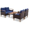 4 Piece Garden Furniture, Patio Seating Set, Outdoor Sofa Set, Wood Table And Legs - Brown / Blue - Image 12
