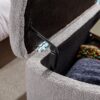 Storage Ottoman Bench For End Of Bed Gold Legs, Modern Gray Faux Fur Entryway Bench Upholstered Padded With Storage For Living Room Bedroom - Gray - Image 8