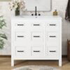 Bathroom Vanity Cabinet With Resin Integrated Sink 4 Drawers, 2 Doors - White - Image 6