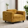 Modern Oversized Armchair Comfy Accent Chair Single Sofa For Living Room Bedroom Office Apartment, Woven Velvet Fabric - Yellow - Image 4