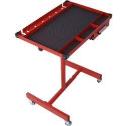 Adjustable Tear Down Work Table With Drawer For Garages, Repair Shops, And Diy, Portable, (4) 2.5" Swivel Casters, 220 Pound Capacity, Rubber Corners, Heavy Duty Steel - Red