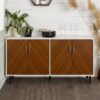 Mid-Century Modern Faux Bookmatch Door Buffet - White / Teak - Image 4