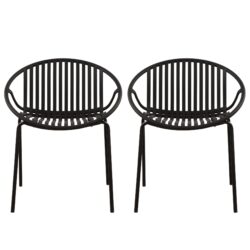 Modern Simple Art Style Patio Dining Chairs With Breathable Design, Metal Legs And Plastic Backrest (Set of 2) - Black