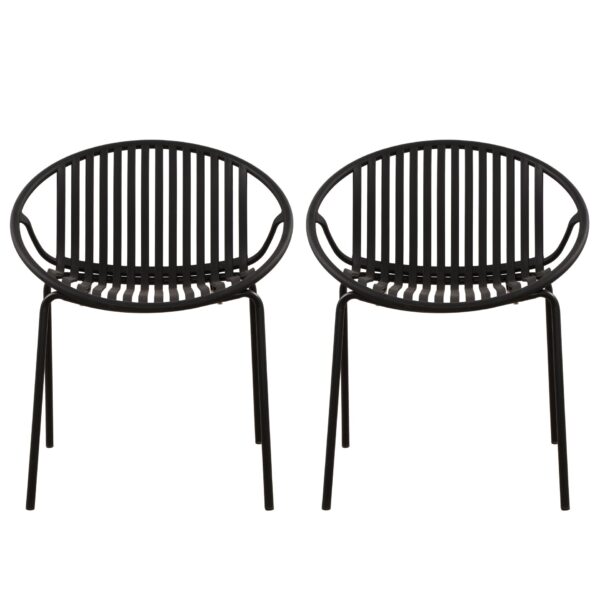 Modern Simple Art Style Patio Dining Chairs With Breathable Design, Metal Legs And Plastic Backrest (Set of 2) - Black