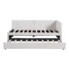 Twin Size Sofa Bed Upholstered Daybed With Trundle Frame No Box Spring Needed, Linen - Beige - Image 4
