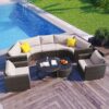 9 Pieces Outdoor Half-Moon Patio Sofa Set, Round Sofa Set, Modern Style Sofa - Brown / Beige - Image 11