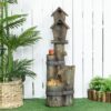Outsunny - Outdoor Fountain With Birdhouse, Cascading Garden Waterfall Bird Bath With 3 Tier Rustic Tree Trunk / Log Design, LED Lights For Porch, Deck, Yard Decor - Brown - Image 7