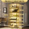 LED Tall LED Tall Wine Rack Freestanding Floor, 7 Tier Wine Baker Rack With Glass Holder & Wine Storage, Industrial Wine Display Shelf Wine Bar Cabinet For Bar - White / Gold - Image 2