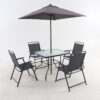 Outdoor Patio Dining Set For 4 People, Metal Patio Furniture Table And Chair Set With Umbrella - Black - Image 2