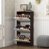 Modern Freestanding Shoe Storage Cabinet With 3 Flip Drawers - White / Walnut - Image 8