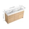 Original 60" Freestanding Bathroom Vanity With Double Resin Sink Soft Closing Doors & Drawers Plywood - Oak - Image 3