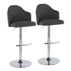 Ahoy - Contemporary Adjustable Barstool With Swivel With Rounded T Footrest (Set of 2) - Chrome / Charcoal
