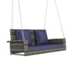 2 Person Wicker Hanging Porch Swing With Chains, Cushion, Pillow, Rattan Swing Bench For Garden, Backyard - Gray / Blue - Image 6