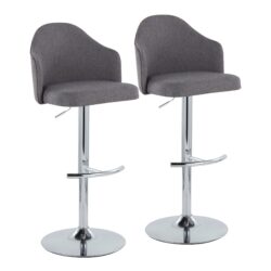 Ahoy - Contemporary Adjustable Barstool With Swivel With Rounded T Footrest (Set of 2) - Chrome / Gray