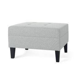 Classic Ottoman With Cushioned Top And Birch Wood Legs - Gray