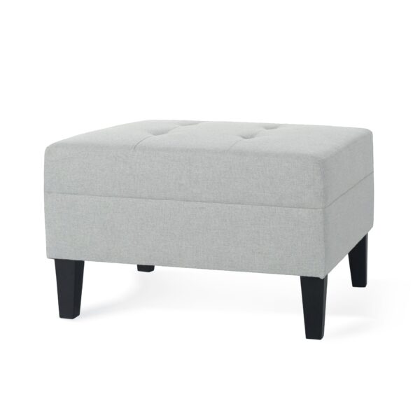 Classic Ottoman With Cushioned Top And Birch Wood Legs - Gray