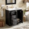 Bathroom Vanity With Ceramic Sink Combo, Frame Bathroom Storage Cabinet, Freestanding Vanity Set With 3 Drawers & Soft Closing Doors - Black - Image 2