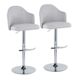 Ahoy - Contemporary Adjustable Barstool With Swivel With Rounded T Footrest (Set of 2) - Chrome / Light Gray