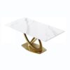70.84" Modern Artificial Stone Panel Double-Ring Stainless Steel Metal Legs, Can Accommodate 6-8 People - White / Gold - Image 4