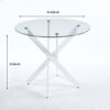 Dining Table With Cross Metal Leg And Tempered Glass, Modern Space Saving Kitchen Table For Living Room Legs - White - Image 6