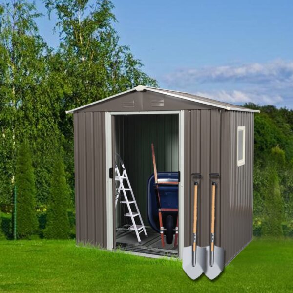 Outdoor Metal Storage Shed With Window - Gray