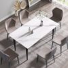 63" Modern Artificial Stone White Straight Edge Black Metal Leg Dining Table, 6 People - White / Black - Image 13