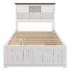 Full Solid Pine Captain Bookcase Bed With Trundle Bed And 3 Spacious Under Bed Drawers In Casual - White / Walnut - Image 6