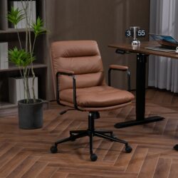 Office Chair, Mid Back Home Office Desk Task Chair With Wheels And Arms Ergonomic Computer Rolling Swivel Chair With Padded Armrest - Brown