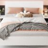 Queen Size Floating Platform Bed, With LED Lights, Bedside Nightstand - White - Image 10
