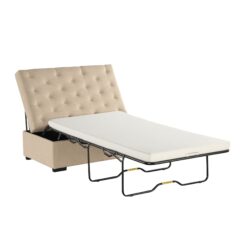 Convertible Folding Sofa Bed Ottoman With Memory Mattress And Tufted Design - Beige