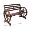 Rustic Country 2 Person Wooden Wagon Wheel Bench With Slatted Seat And Backrest - Brown - Image 2