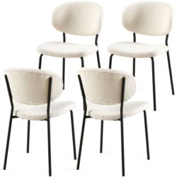 Boucle Dining Chairs, Modern Dining Room Chairs With Black Metal Legs, Armless Kitchen Chair For Dining Room, Living Room (Set of 4) - Beige