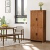 Homcom - 4-Door Kitchen Pantry, Freestanding Storage Cabinet With 3 Adjustable Shelves For Kitchen, Dining Or Living Room - Oak - Image 2