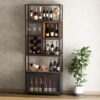 Industrial Tall Black Bar Wine Rack Cabinet With Glass Holder Wood Home Bar Cabinet - Walnut / Black - Image 11
