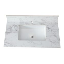 Sintered Stone Bathroom Vanity Top With Rectangular Undermount Ceramic Sink And Backsplash - Carrara White